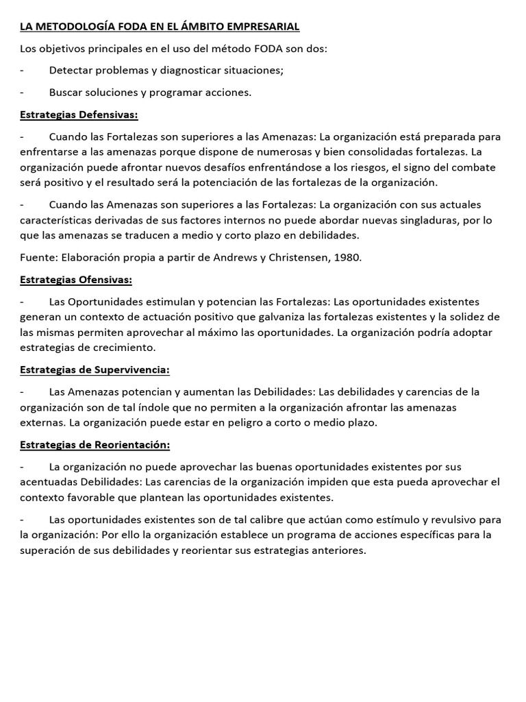 Análisis FODA y Estrategias Empresariales | PDF | Análisis FODA | Economias