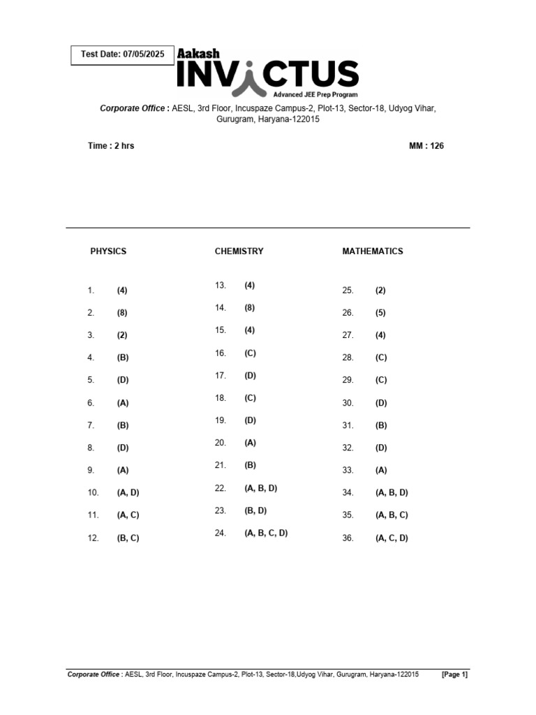 Class XI Weekly Test Answers - IIT JEE | PDF | Vocational Education ...