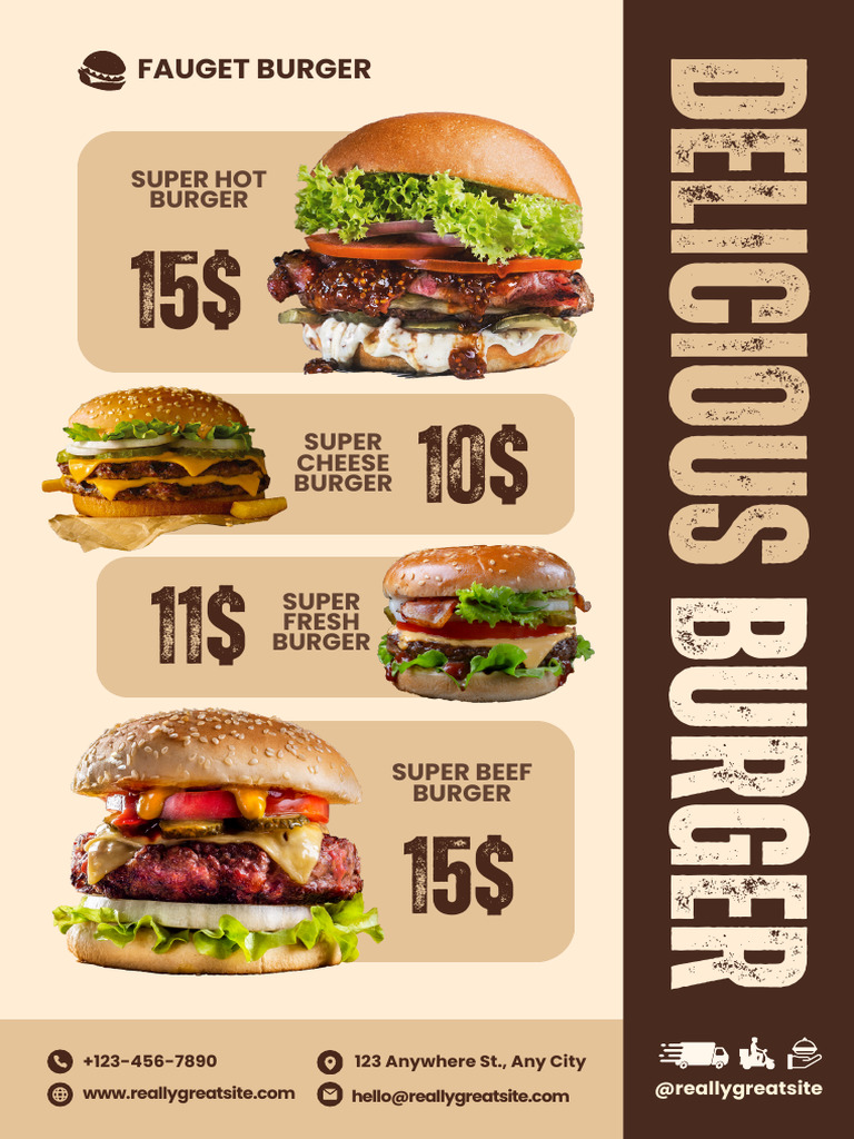 Delicious Burger Menu and Prices | PDF