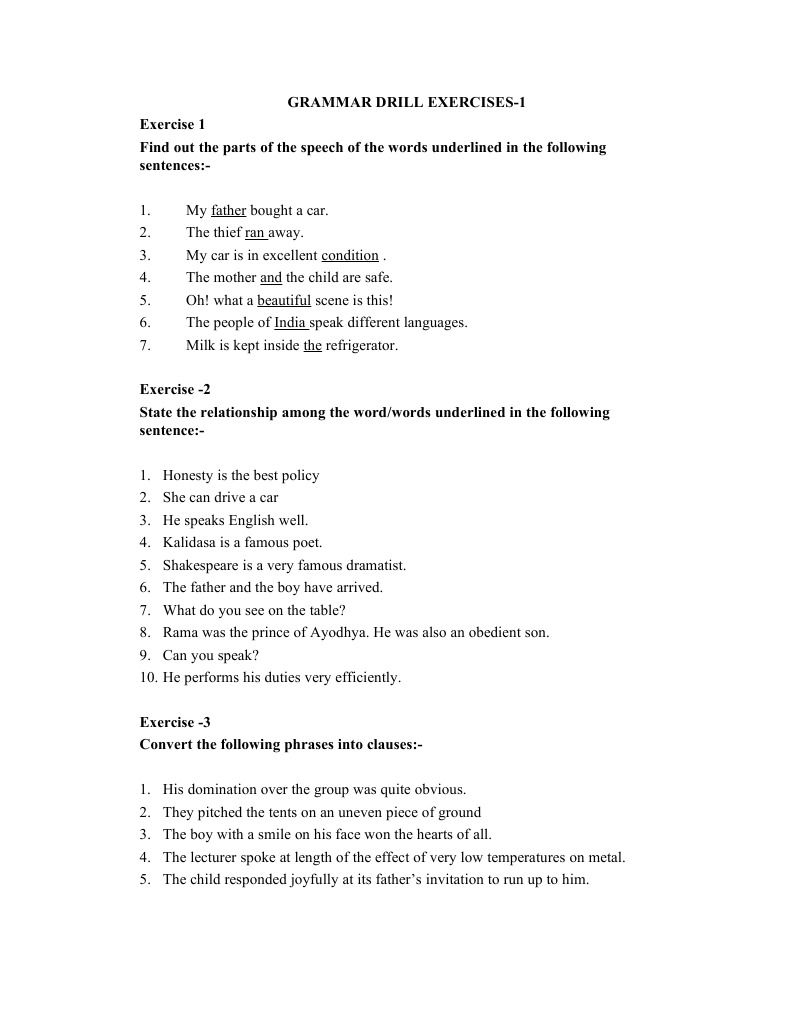 Grammar Drill Exercises for Students | PDF | Sentence (Linguistics ...