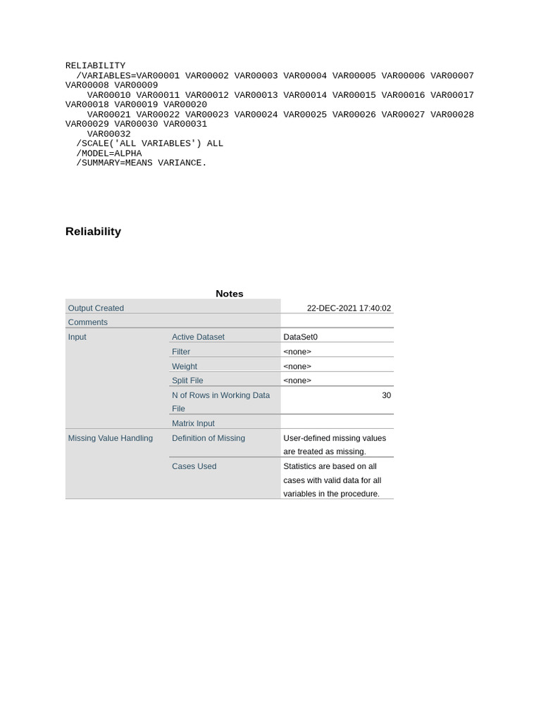 Reliability Analysis with Cronbach's Alpha | PDF | Variance | Applied ...