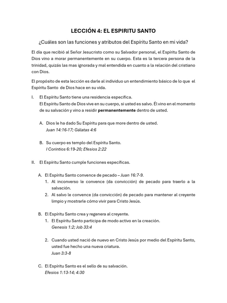 Funciones del Espíritu Santo en la Vida | PDF | espíritu Santo | Cristo ...