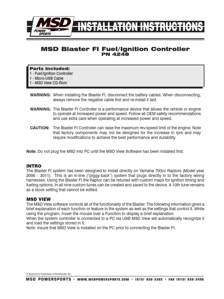 MSD Blaster FI Controller Installation Guide | PDF | Throttle