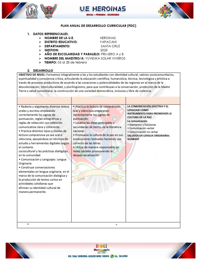 Plan de Desarrollo Curricular 2025 | PDF | Comunicación | Lingüística
