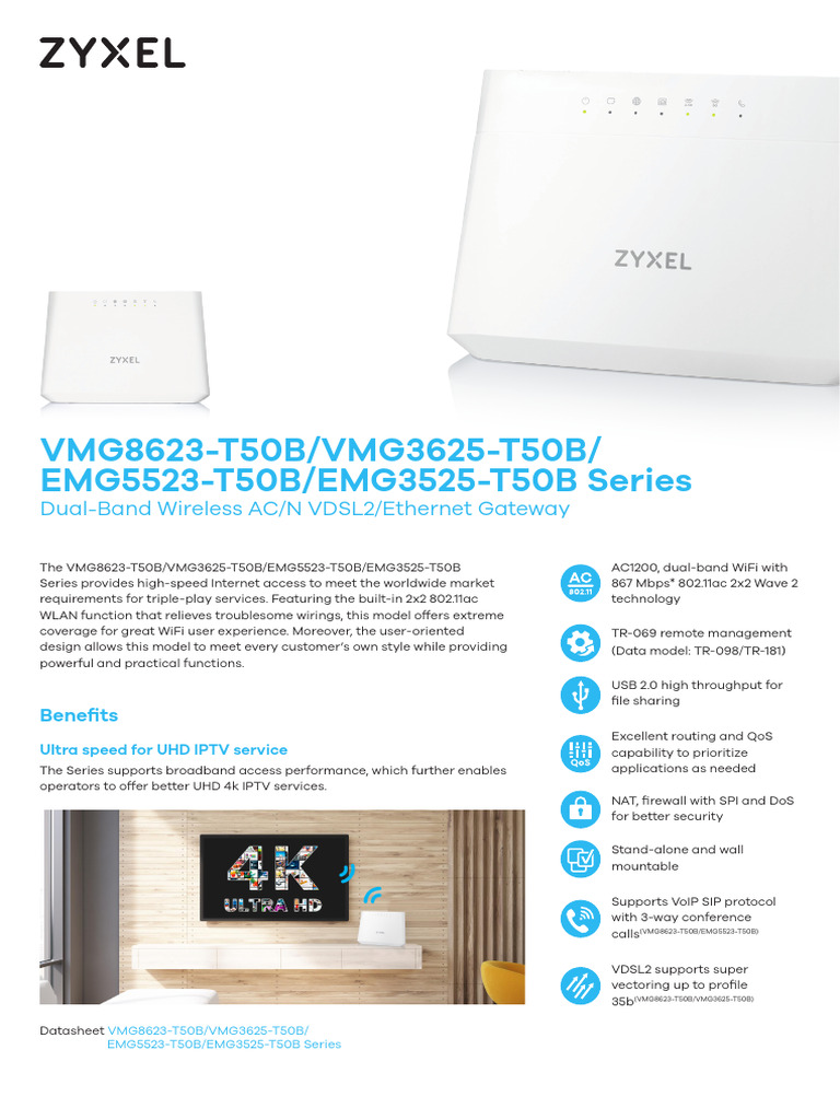 Zyxel T50B Series Modem Datasheet | PDF | Ieee 802.11 | Wi Fi