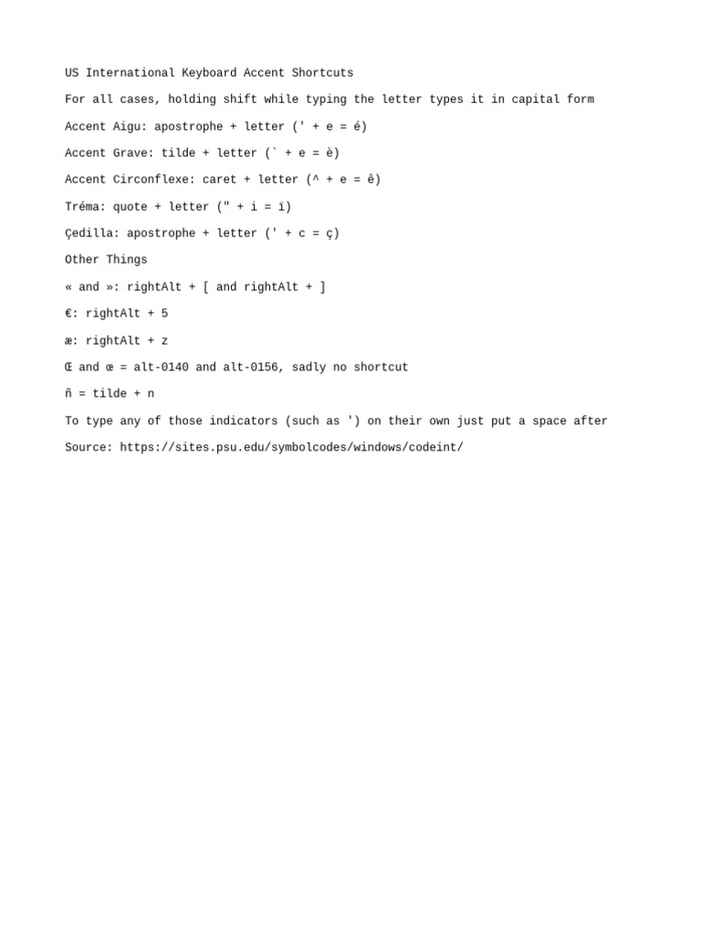 US Keyboard Accent Shortcuts Guide | PDF