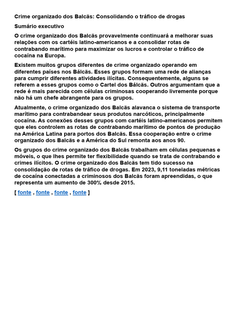 Crime Organizado dos Bálcãs e Tráfico de Drogas | PDF