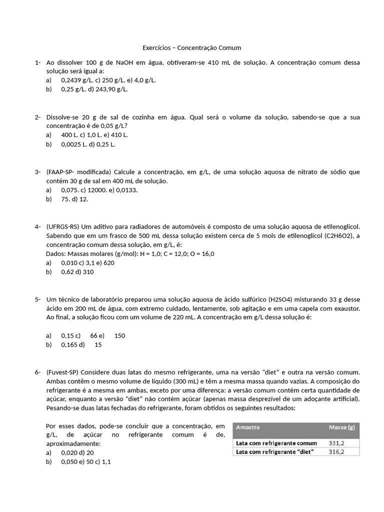 Exercícios de Concentração Comum | PDF