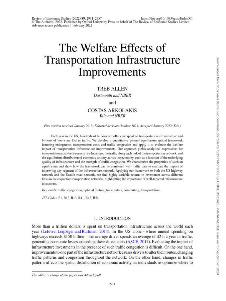 Welfare Impact of Transport Upgrades | PDF | Economics | Traffic Congestion