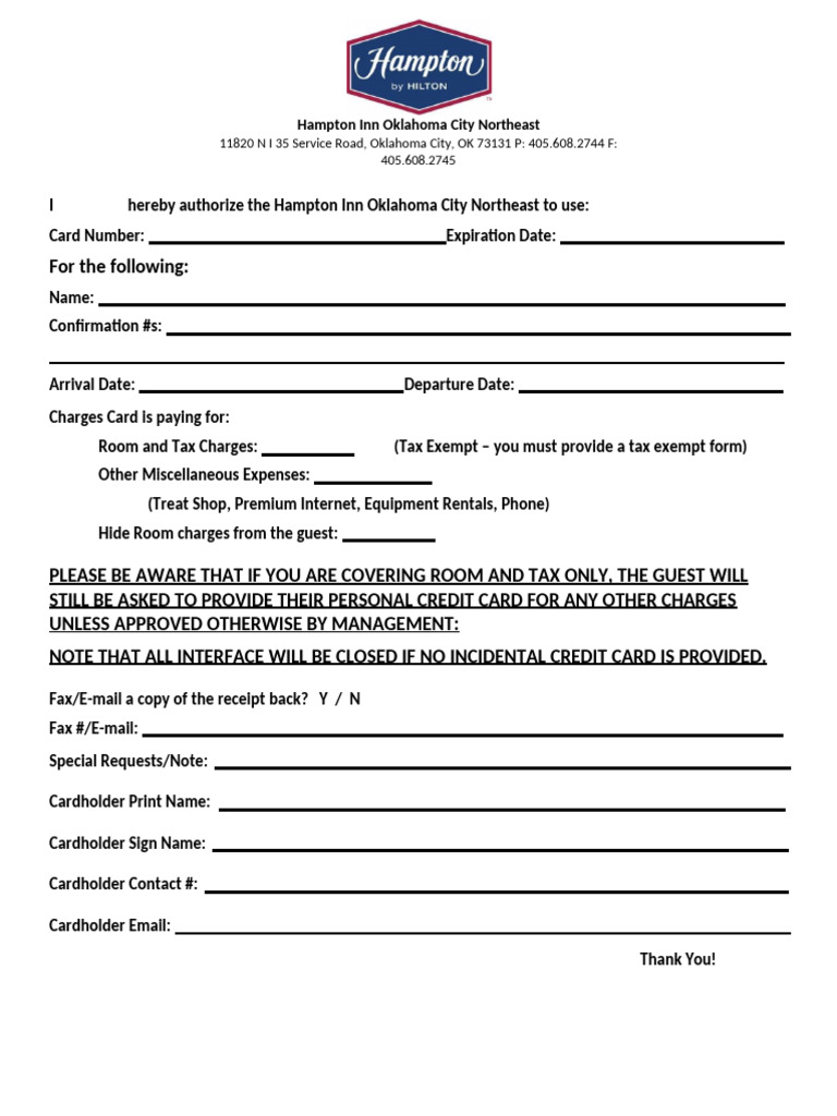 Credit Card Authorization Form - Group Reservations - pdf11 | PDF