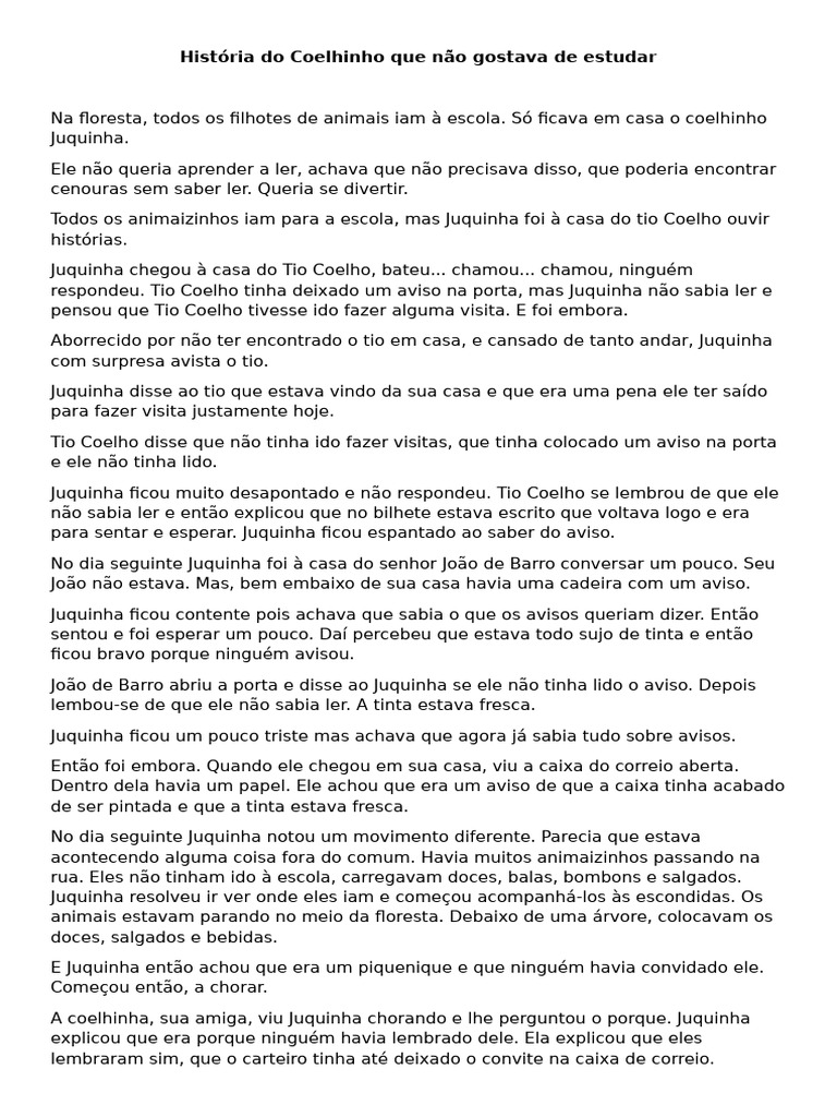 Coelhinho que Aprendeu a Estudar | PDF