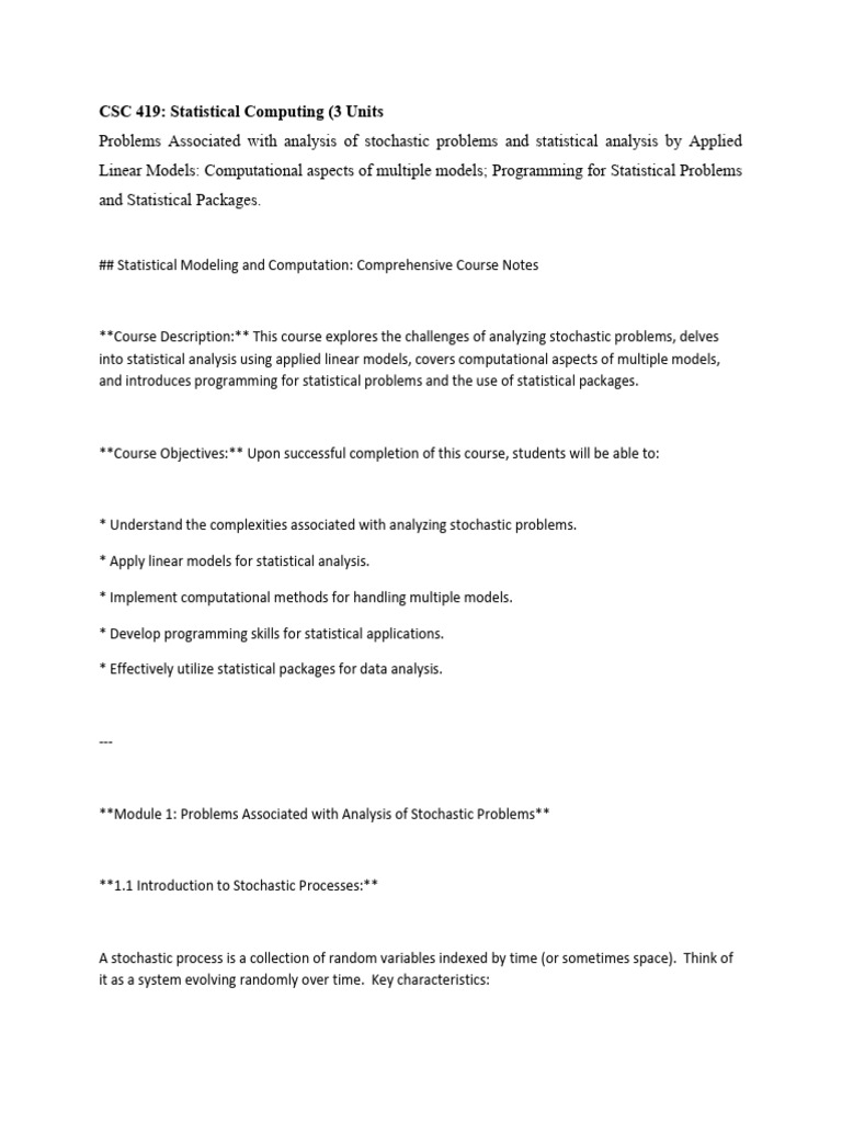 Statistical Computing Course Notes | PDF | Regression Analysis ...