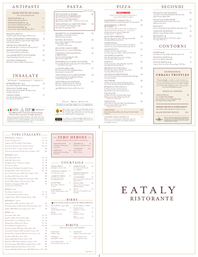 Eataly Italian Menu Highlights | PDF | Italian Cuisine | Foods