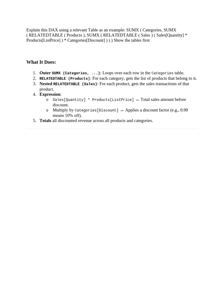 DAX SUMX Explained with Categories Example | PDF