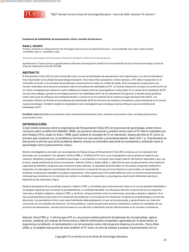 Enseñanza de Pensamiento Crítico en Educación | PDF | Pensamiento ...