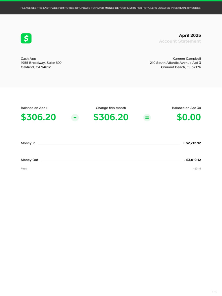 Cash - App - April - 2025 - Account - Statement 2 | PDF | Overdraft ...
