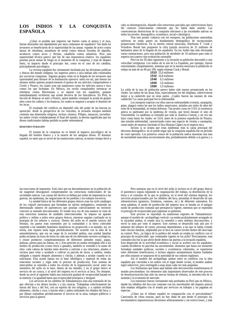 Los Indios y La Conquista Española | PDF | Imperio Inca | España