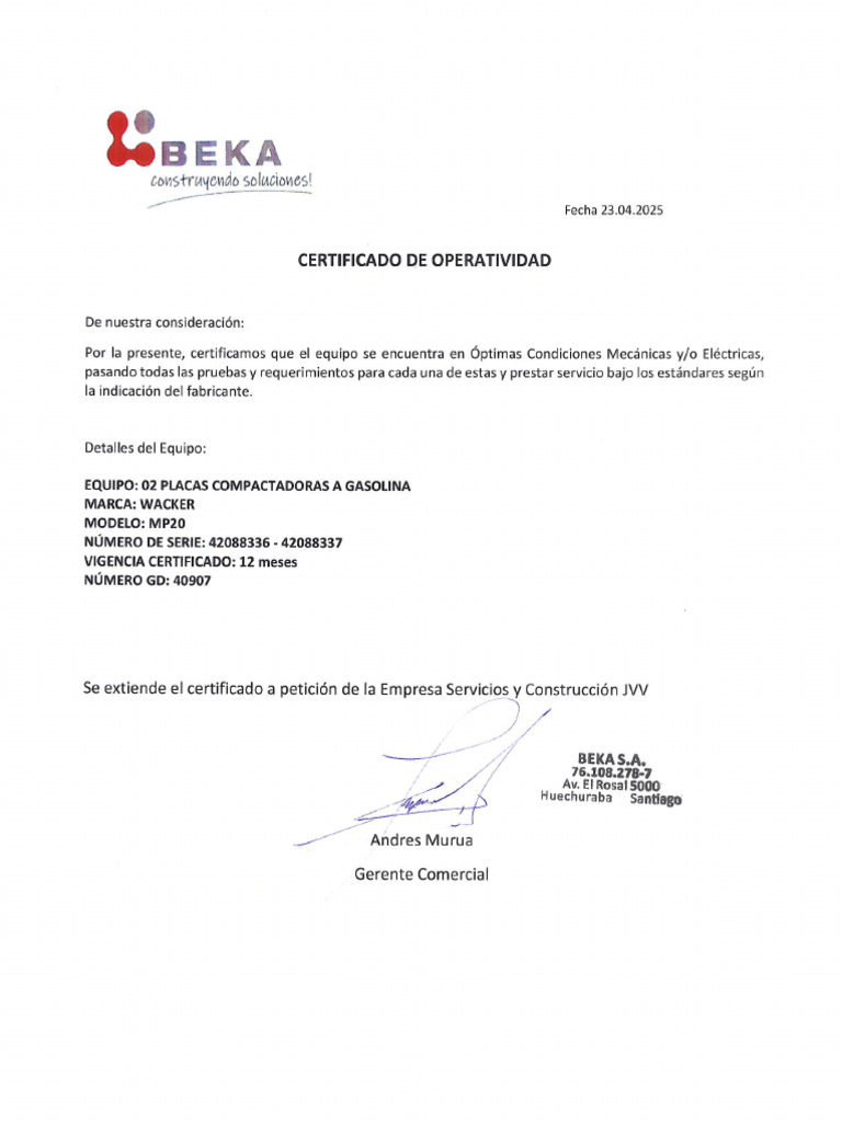 Certificado de Operatividad | PDF