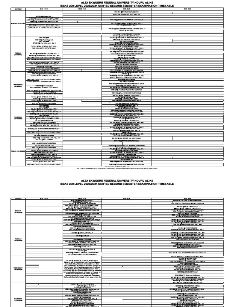 BMAS - UNIFIED 200L - 2023 - 2024 - SECOND - Semester - LECTURE TIME ...