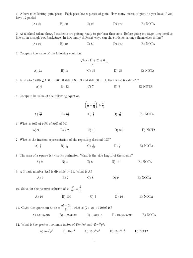 6th Grade Math Problems and Solutions | PDF | Mathematics