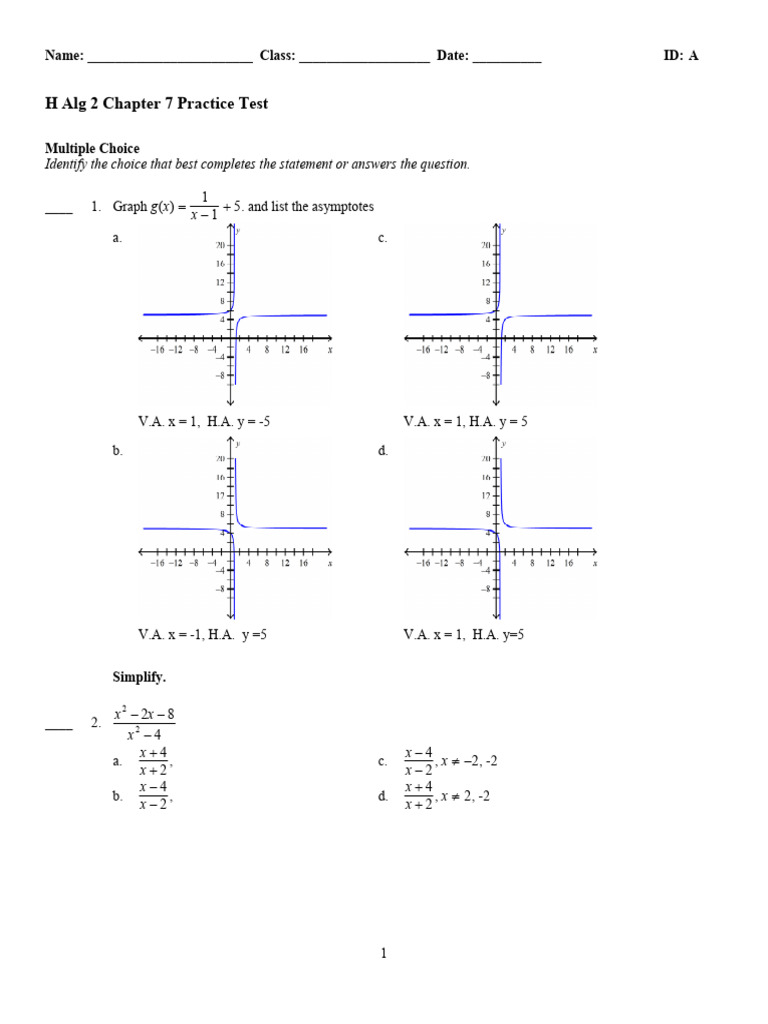 H+Alg+2+Chapter+7+Practice+Test | PDF | Algebra | Asymptote