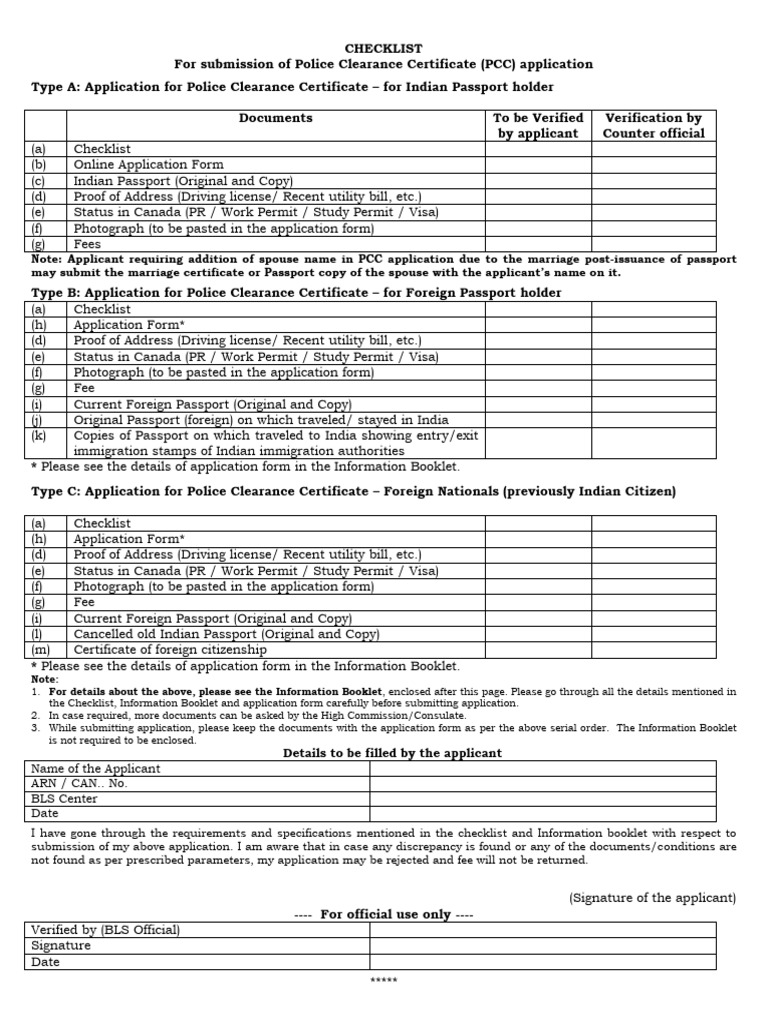 Checklist and Information Booklet For PCC1 | PDF | Passport | Travel Visa