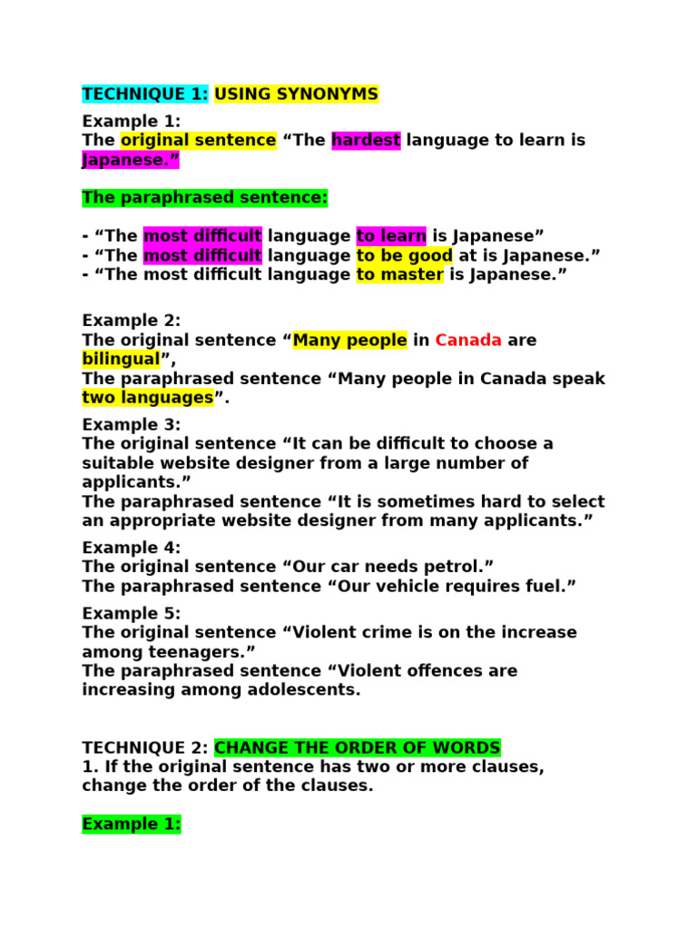 Paraphrase Techniques | PDF | Linguistics