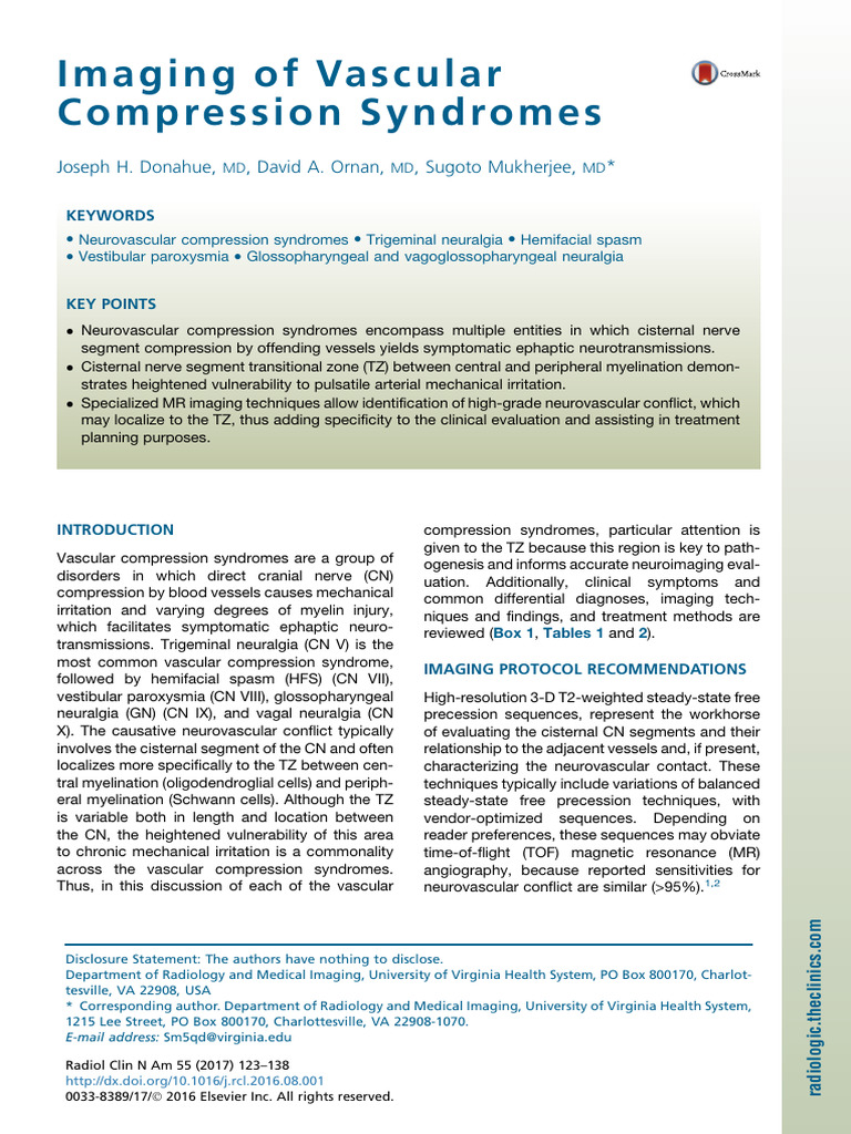 Imaging Vascular Compression Syndromes | PDF | Multiple Sclerosis ...