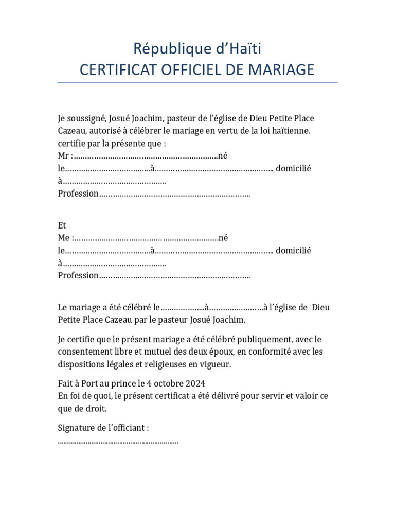Certificat Mariage | PDF