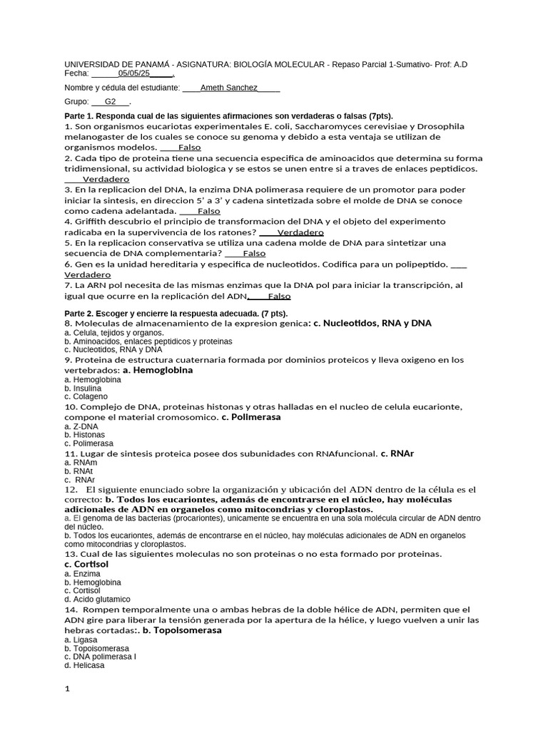 Repaso de Biología Molecular - Parcial 1 | PDF | Adn | Replicación De Adn
