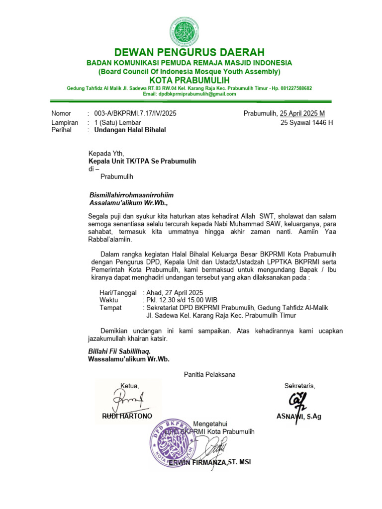 Surat Undangan Halbi Ke Kepala Unit | PDF