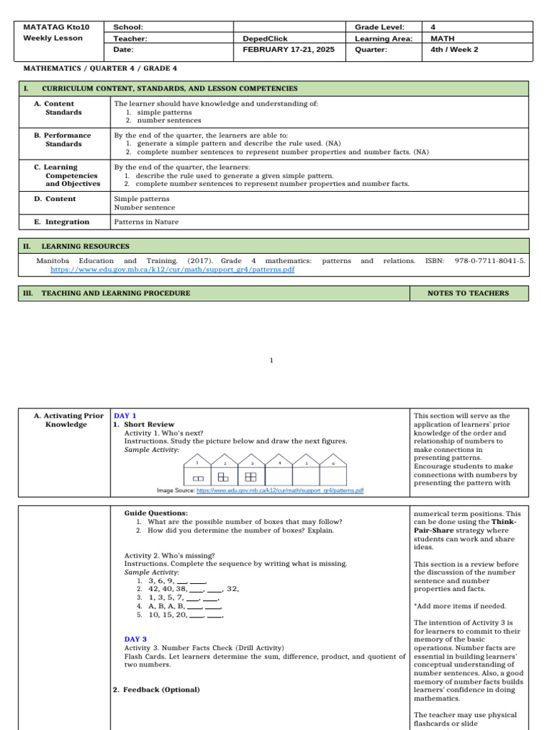 Math 4 DLL q4 Week 2 | PDF | Subtraction | Learning