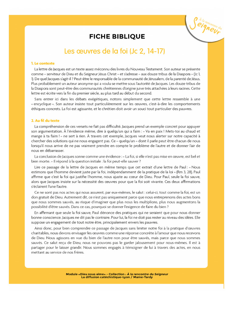 Fiche-Les Oeuvres de La Foi (JN 2, 14-17) | PDF