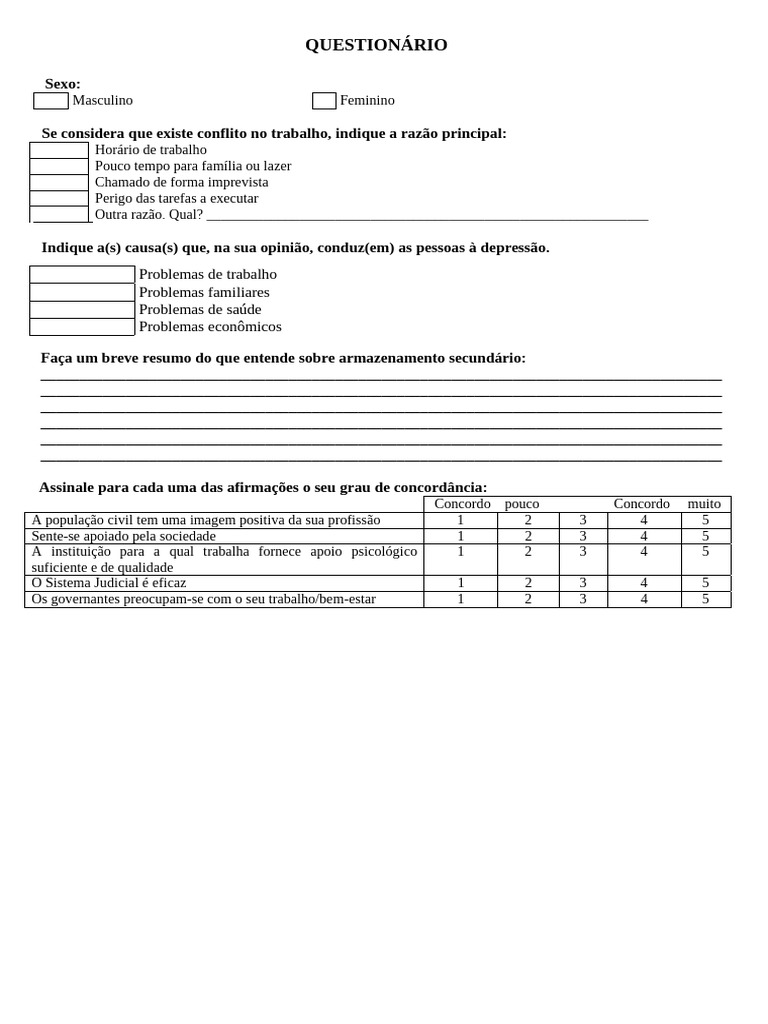 Questionário sobre Conflitos e Saúde Mental | PDF
