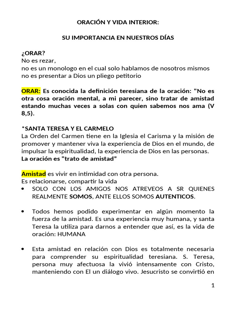 La Oración como Amistad con Dios | PDF | Oración | Creencia religiosa y ...