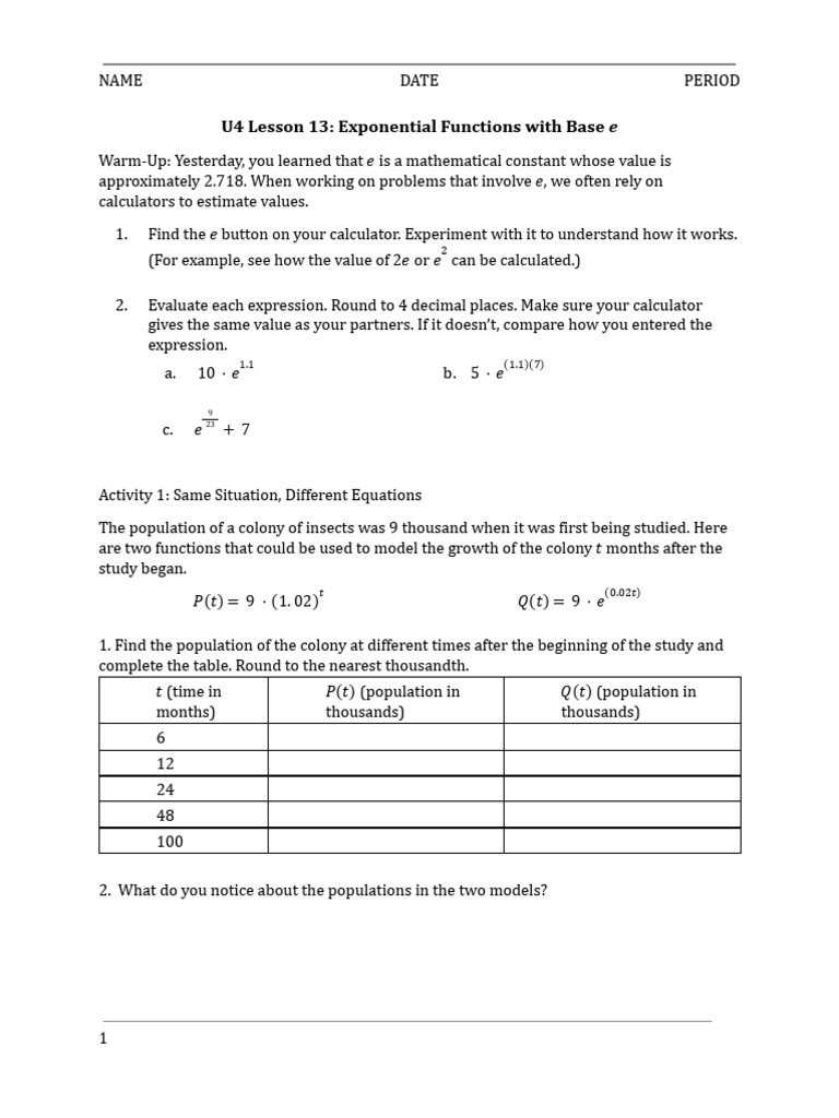 U4L13 Exponentials With Base e | PDF | Mathematics | Applied Mathematics
