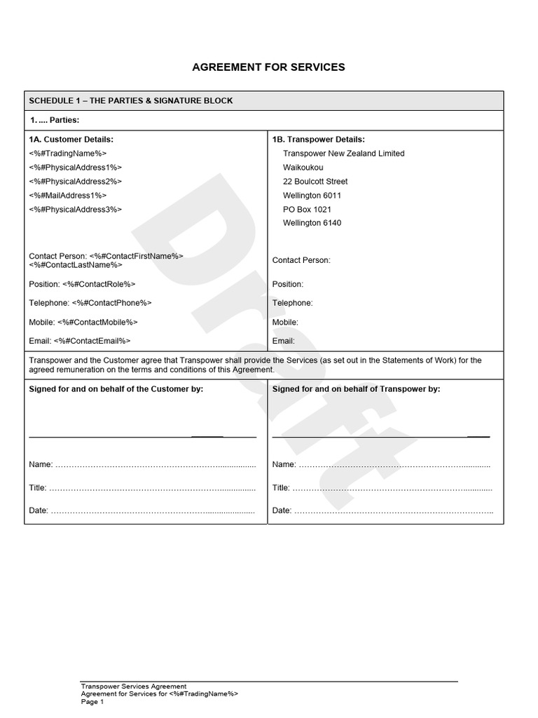 Transpower Services Agreement Template | PDF | Legal Liability ...