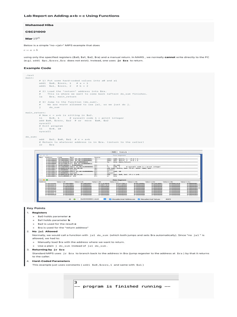 Lab Report On Adding A+b C Using Functions | PDF | Parameter (Computer ...