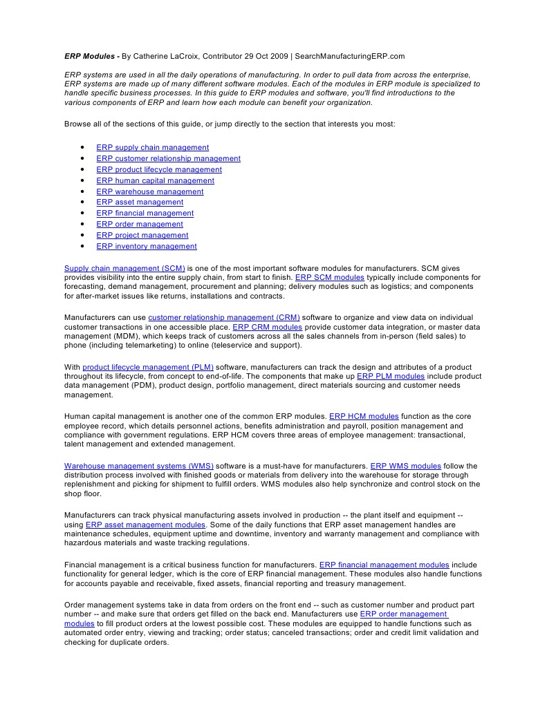 Overview of ERP Modules for Manufacturers | PDF | Enterprise Resource ...