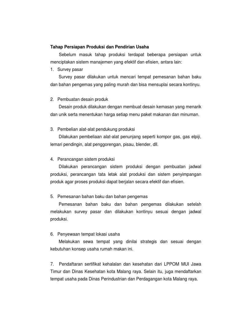 Tahap Persiapan Produksi Dan Pendirian Usaha