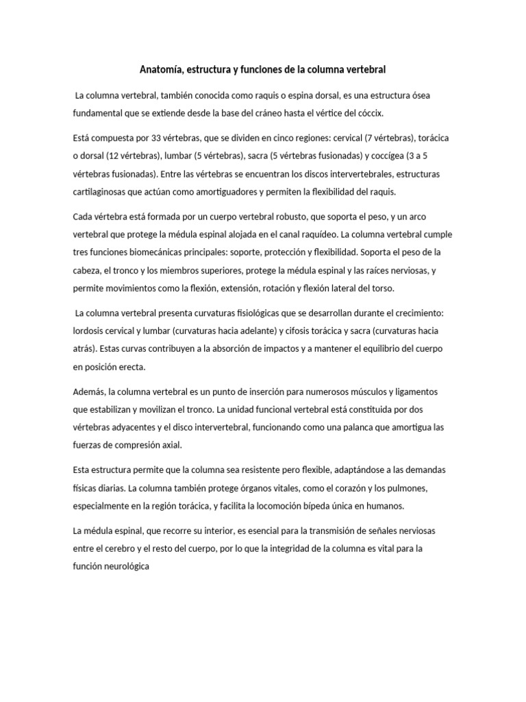 Anatomía y funciones de la columna vertebral | PDF