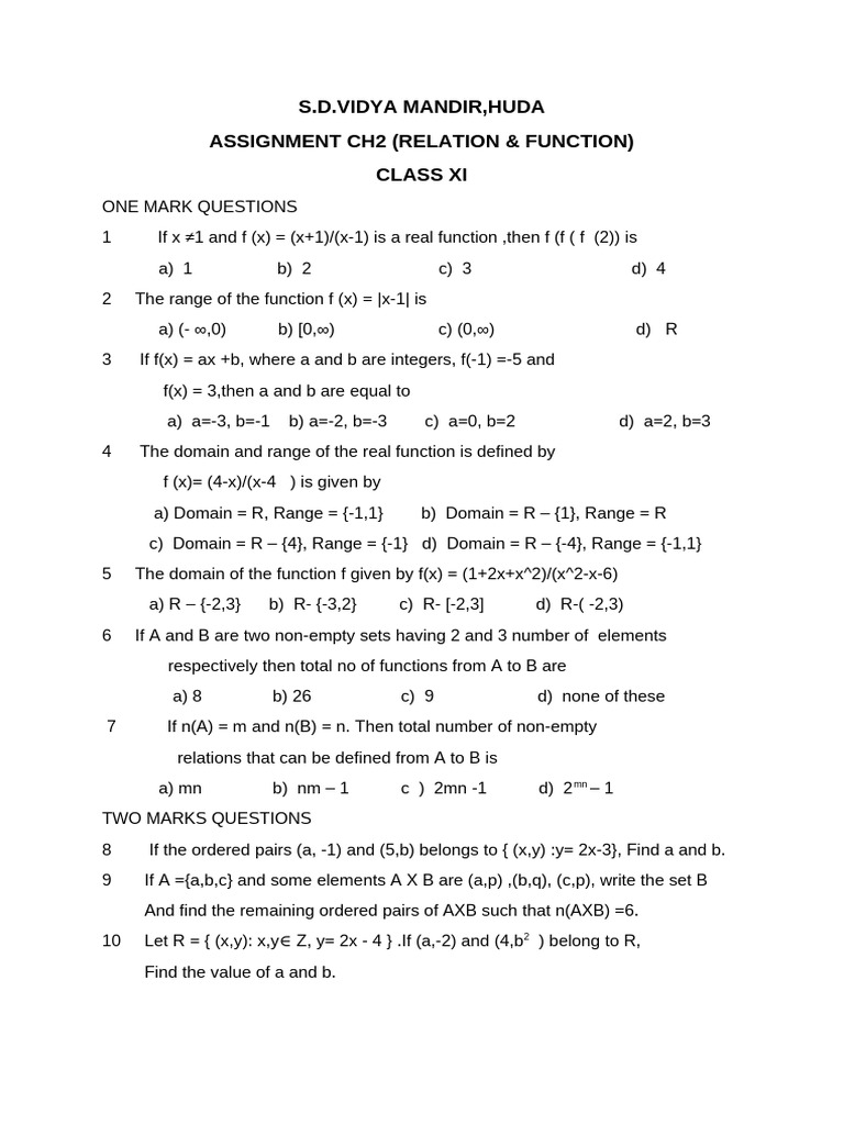 Assignment Ch2 11th | PDF | Function (Mathematics) | Mathematical Concepts