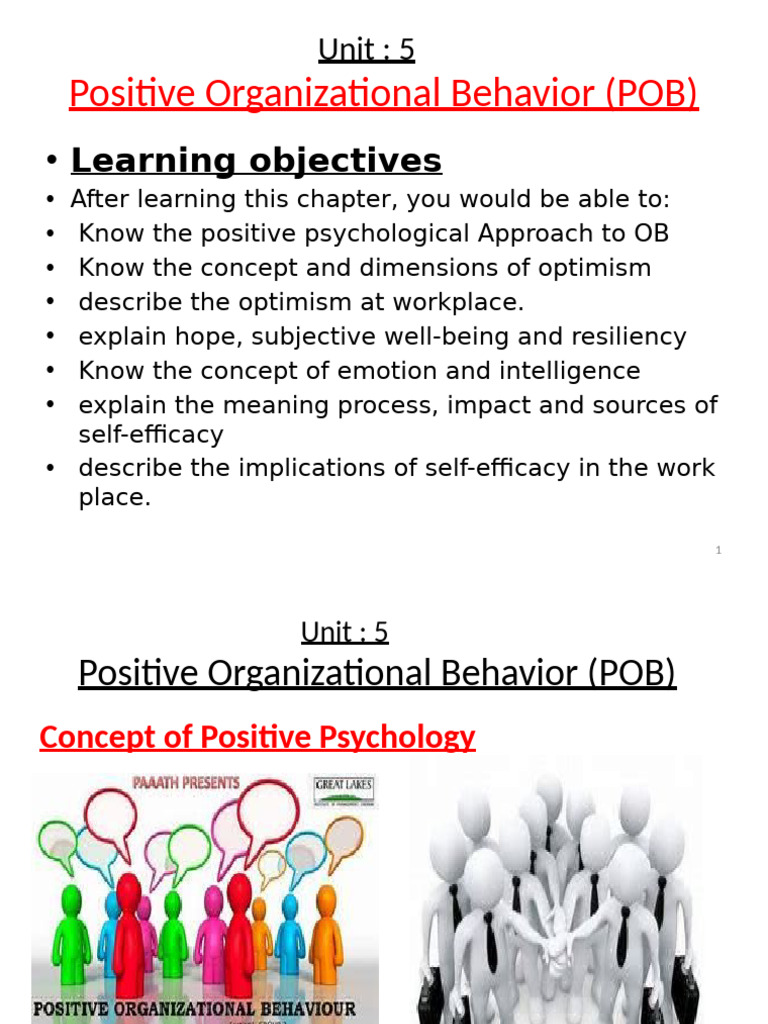 Unit 5 Positive Oganizational Behavior | PDF | Positive Psychology ...