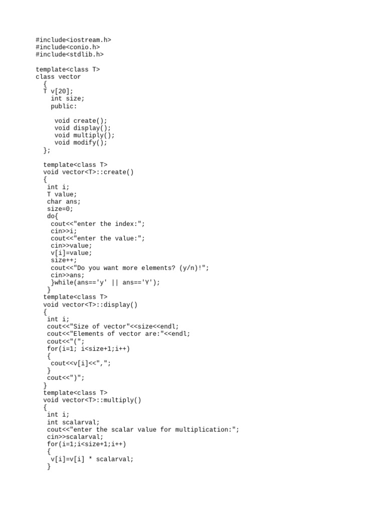 Template Class Vector Operations | PDF