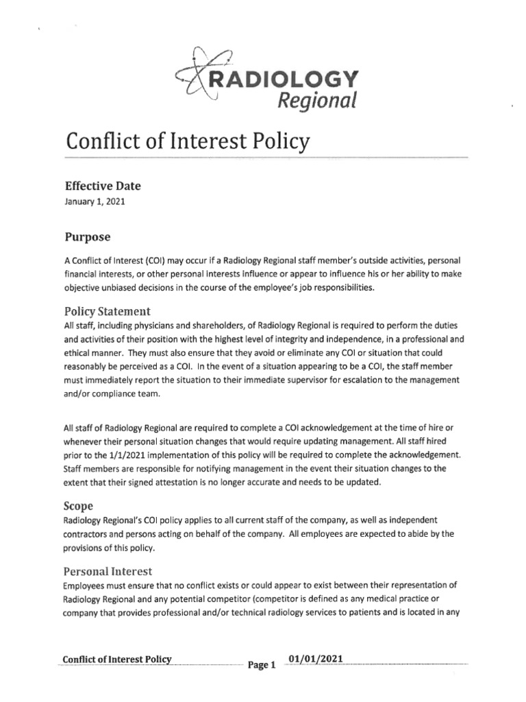 Conflict of Interest Policy | PDF
