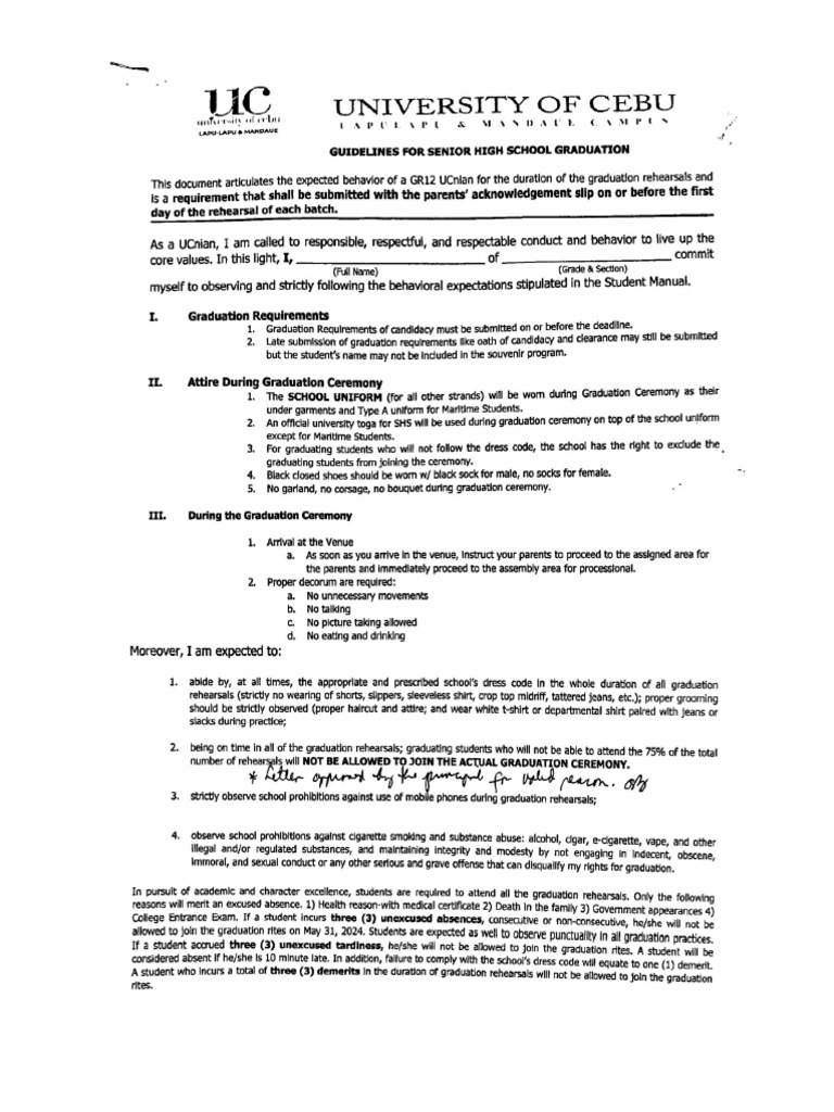 Guidelines For Senior High School Graduation | PDF