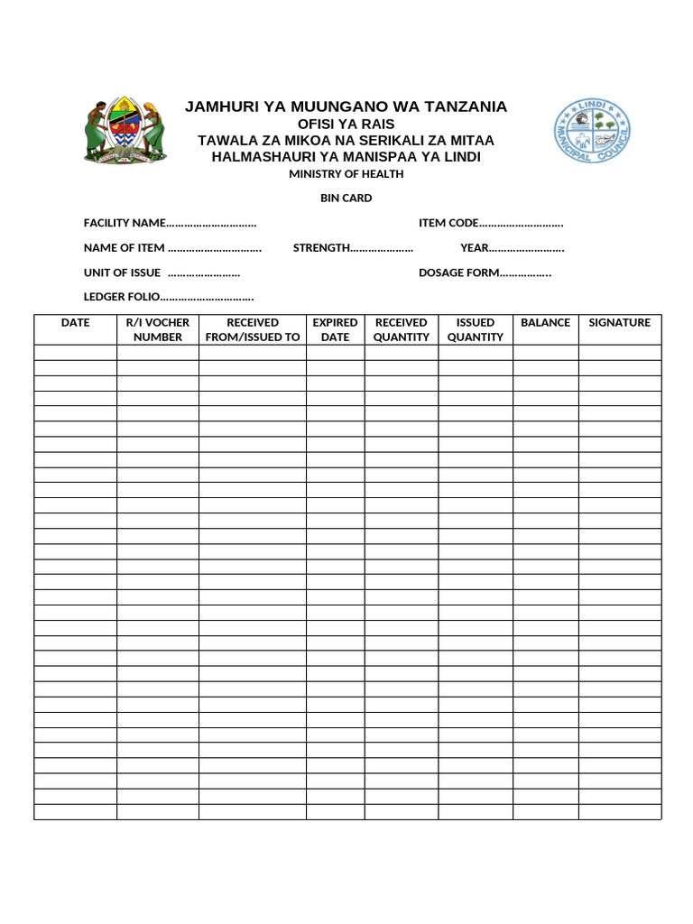 Bin Card Format for Medicine Inventory | PDF