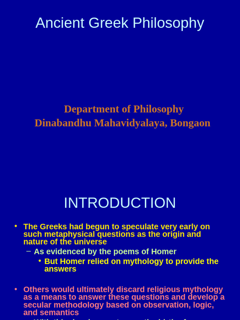 Ancient Greek Philosophy | PDF | Reason | Idea