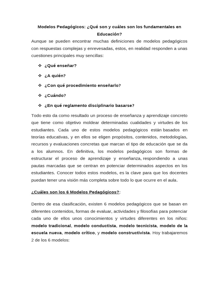Modelos Pedagógicos en Educación: Claves y Tipos | PDF | Enseñando ...