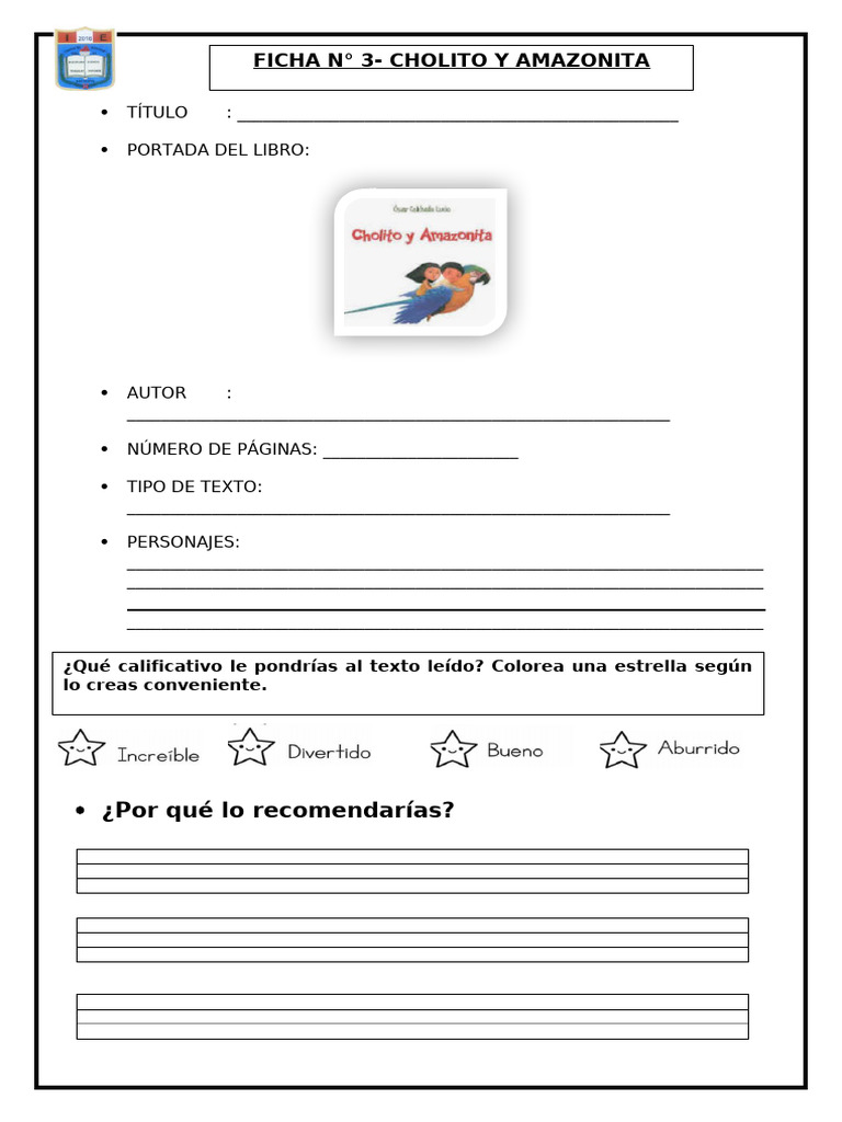 Ficha de lectura: Cholito y Amazonita | PDF